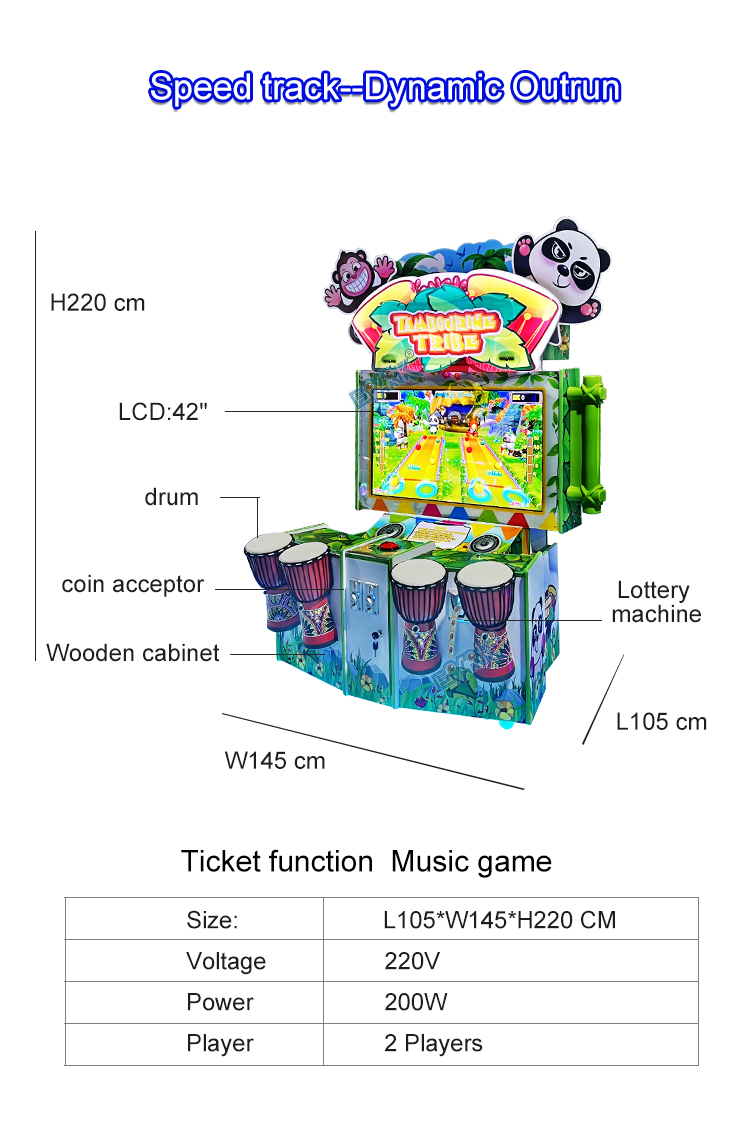 Tambourine Tribe Two Players Electronic Coin Operated Arcade Machine Amusement Drum Music Game